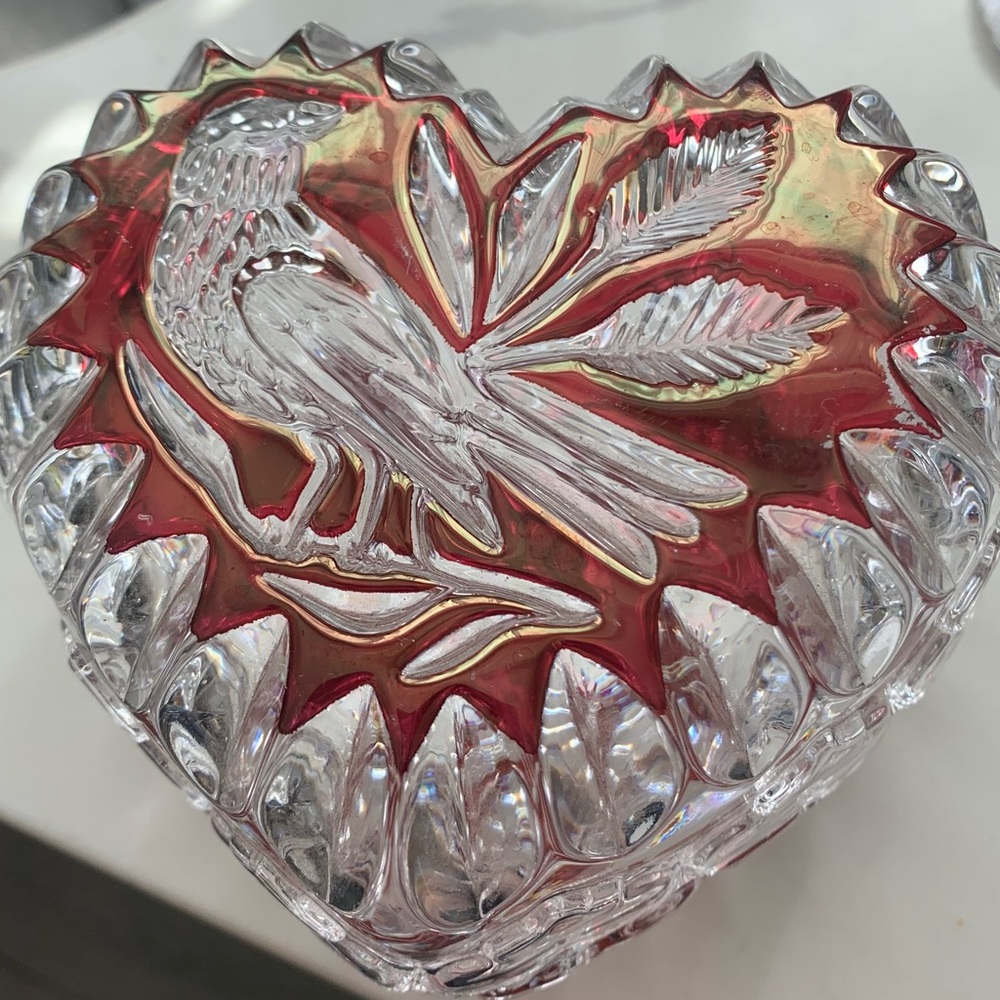 Vintage Heart-Shaped Crystal Trinket Box with hofbauer Byrdes collection